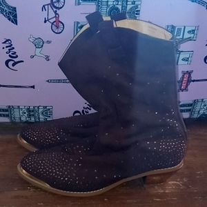 Brown rhinestone fools gold plated cowboy boots 7m